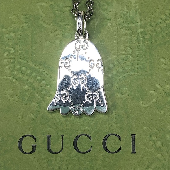 GUCCI Sterling Silver Ghost GG Monogram Necklace 21” Unisex NIB - Picture 5 of 17